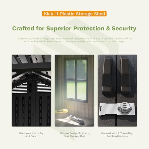 Image of Patiowell 8 x 8 FT Plastic Outdoor Storage Shed with Floor, Resin Shed with Window and Lockable Door for Garden, Backyard, Tool Storage Use, Easy Assemble, Gray (Kick-it Shed)