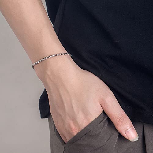 925 Sterling Silver Bracelet Men Women 3MM Square Rolo Link Round Box Chain 6.3" 6.7" 7" 7.5" 8" 8.5" 9" Bangle Unisex Jewelry Gift4