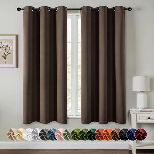 MIULEE Chocolate Brown Blackout Curtains for Bedroom Living Room 63