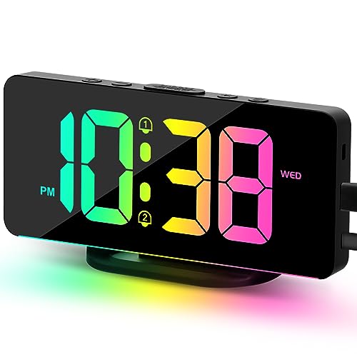 Newest Digital Alarm Clock with 11 Colors & Dynamic RGB Display, Snooze Day of The Week, Auto Dimming, AM/PM 12/24Hr Clock, Bedside Clock for School Kids Bedroom Office