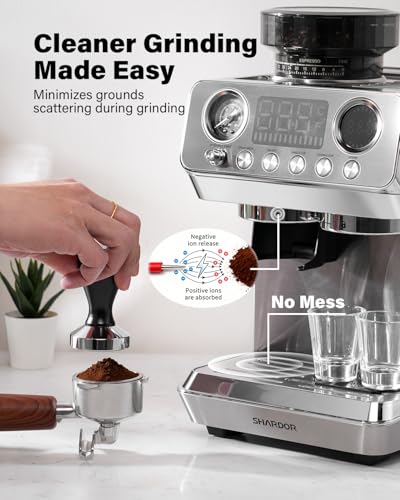 Image of SHARDOR 20 Bar Espresso Machine with Grinder, Expresso Coffee Machines with Professional Steam Wand, 52mm Portafilter, 45 Precise Grind Settings, Stainless Steel All-in-One Coffee Maker for Home Use