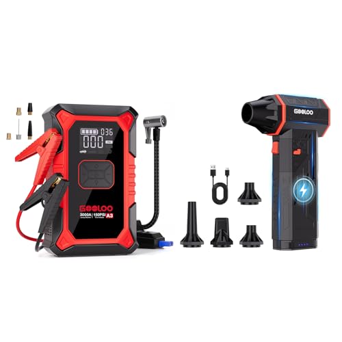 GOOLOO A3 Jump Starter with Air Compressor & F5S Compressed Air Duster - Detailed View