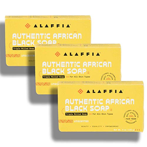 Alaffia Authentic African Black Soap Triple Milled Long-Lasting and Ultra-Moisturizing Soap Bar Unscented 5 Oz (Pack of 3)