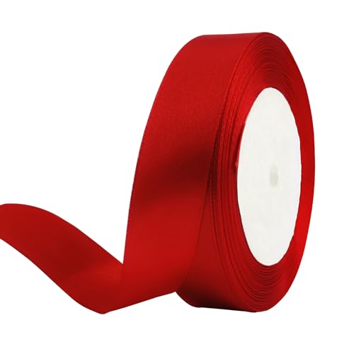 25 Yard True Red Satin Ribbon Roll 1 Inch Fabric Ribbon for Craft Bows Rose Bouquet Holiday Gift Wrapping Party Decoration