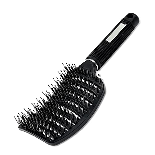 Brosse à cheveux en poils de sanglier - Brosse à cheveux sans tiraillement - Brosse à cheveux incurvée ventilée - Convient pour les cheveux épais, fins, bouclés et humides (1 pièce) Cover