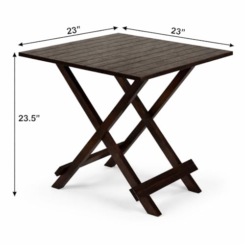 Image of WELL KNOWN Patio Foldable Coffee /Tea Center Table, Outdoor Wooden Round & Square Portable Folding Picnic Camping, Dining Table For Balcony Living Room, Garden Bistro Side Table, Walnut Finish-Set of 2