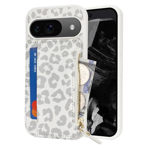 Image of Cavor for Google Pixel 9 /9 Pro Case Wallet with Card Holder, Leopard White