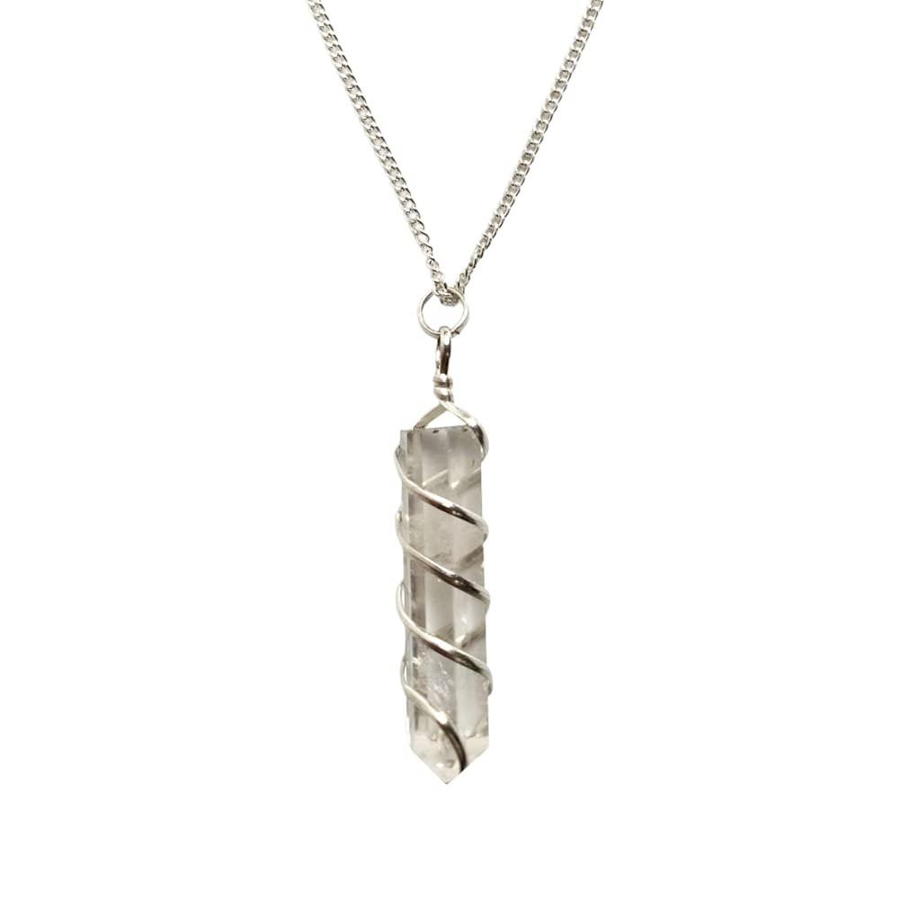 VIEVIE Wire Wrapped Pencil Pendant, Clear Quartz, 25-30mm, Natural, One Size