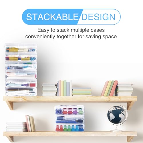 Image of Sooez 1 Pack Pencil Case, Clear Pencil Box with Stickers, Large Plastic Crayon Box with Snap-tight Lid, Stackable Storage Art Craft Marker Organizer for Kids Boys Back to School, Orange