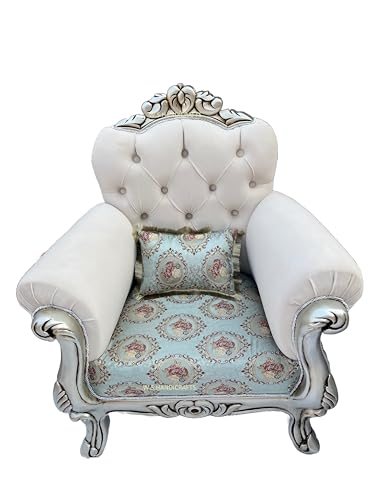 Image of Wooden 5 Seater Sofa Set, Solid Wood Hand-Carved Sofa with Silver Deco Finish, Luxury Traditional Design Furniture for Living Room, Home, Office