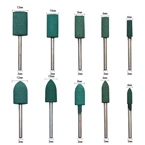 Heymous Rubber Polishing Bits Polishing Drill Bit Green Buffer Abrasive Bits Metal Polish Tips Rotary Tool Accessories 3 Mm Mandrel Bullet Cylinder Shape 20 Pieces thumb #4