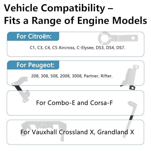 YEZMEK Motor Steuerzeiten Werkzeug Satz kompatibel mit Citroën, Peugeot, Vauxhall 1.2 VTi/PureTech – Arretierwerkzeug für Nockenwelle, Kurbelwelle, Ausgleichswelle und Schwungrad