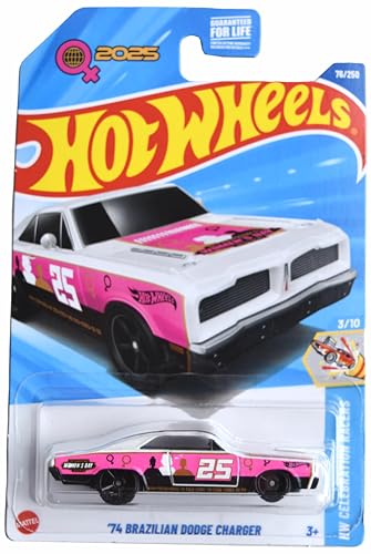Hot Wheels Dodge Charger brasileño '74 rosa/blanco miniatura 1