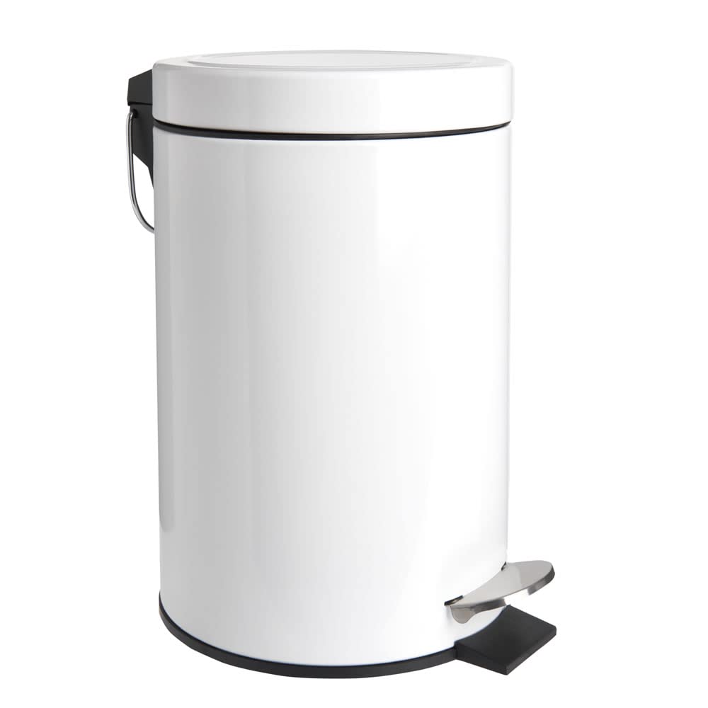 wilko White Small Bathroom Waste Pedal Bin, Pedal Operated, Easy to