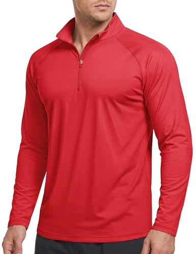 CRYSULLY Mens UPF 50+ Sun Shirts 1/4 Zip Long Sleeve SPF UV Protection Quick Dry Quarter Zip Golf Shirts Tomato Red M