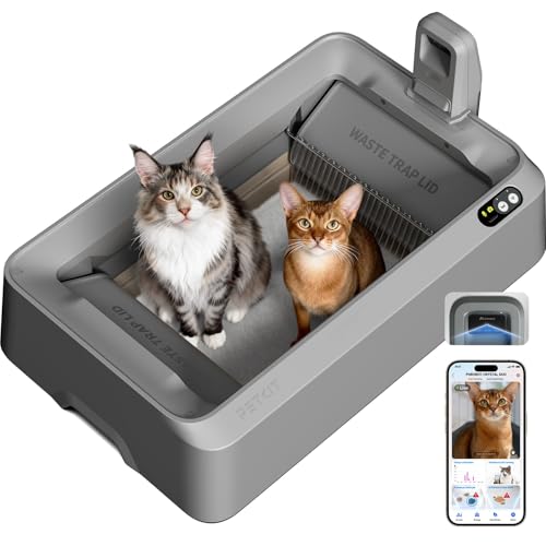 PETKIT Purobot Crystal Duo Selbstreinigende Katzentoilette mit Kamera, AI-Gesundheitsüberwachung, Geruchskontrolle, Offenes Design für große Katzen, Bis zu 30 Tage ohne Reinigung, Grau