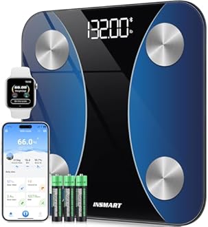 INSMART Scales fot Body Weight, Digital Personal Smart Scales with App, Bluetooth Scales for Body Fat, BMI, Weight, Pulse Rate, Muscle Mass, Water, Protein, Bone Weight, BMR, etc. Bllue