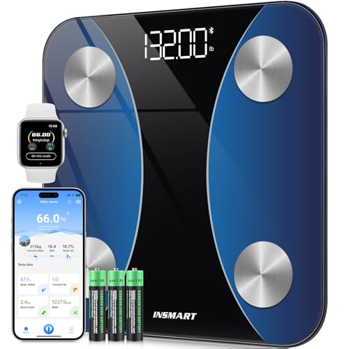 INSMART Scales fot Body Weight, Digital Personal Smart Scales with App, Bluetooth Scales for Body Fat, BMI, Weight, Pulse Rate, Muscle Mass, Water, Protein, Bone Weight, BMR, etc. Bllue