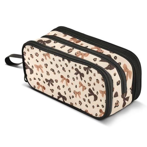 Image of ALAZA Leopard Print Cheetah Bow Pattern Pencil Case Large Capacity Pencil Pouch with 3 Compartments Stationery Case Pen Bag for Boys Girls Kids Adults School Office