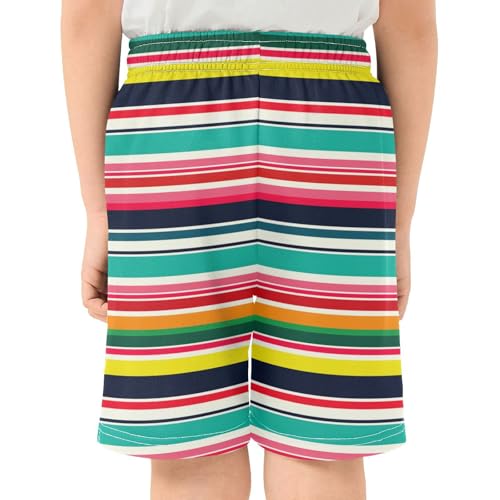 Mexican Stripes Colorful Athletic Shorts with Zipper Pockets, Youth Boys Athletic Running Shorts for Summer3