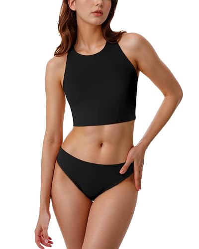 Period Swimwear Sporty Two Piece Swimsuit Menstrual Bathing Suits Backless Top with Bikini Bottom for Teen Girls