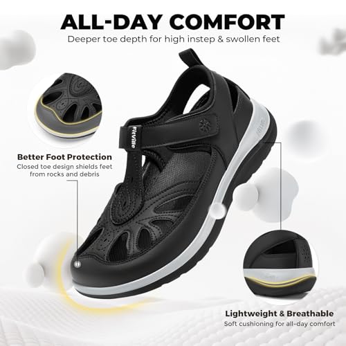 Image of FitVille Extra Wide Womens Orthopedic Walking Sandals with Wide Toe Box, Outdoor Closed Toe Sandals with Adjustable Straps for Women, Arch Support Women's Shoes for Plantar Fasciitis, Swollen Feet