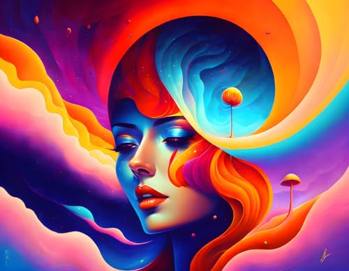 Peinture abstraite femme sur grande toile 58x90 cm pour décoration de bureau