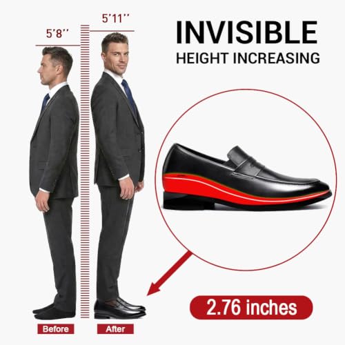 Image of CHAMARIPA Men's Invisible Height Increasing Loafers | 2.76 Inch Elevator Shoes | Genuine Leather Lining | Slip-On for Business Casual & Formal Wear