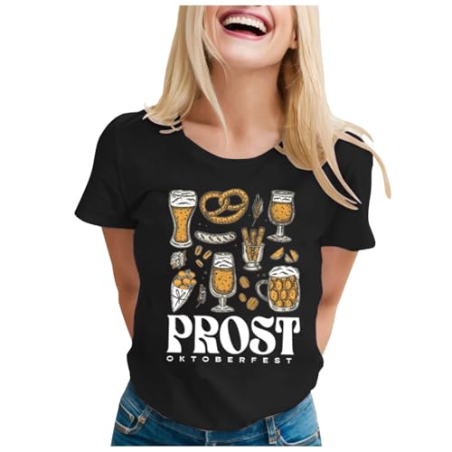 Camiseta informal de manga corta para mujer del Oktoberfest 2026, Negro, XL