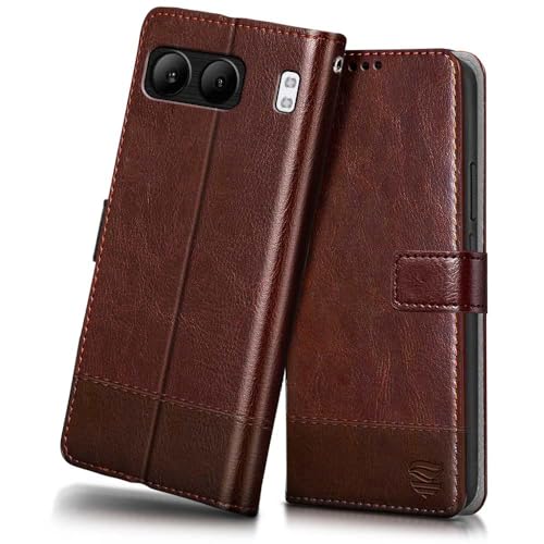 Image of FLIPPED Vegan Leather Flip Case Back Cover for 1+ OnePlus Nord 4 5G (Flexible, Shock Proof | Hand Stitched Leather Finish | Card Pockets Wallet & Stand | Tan with Brown)