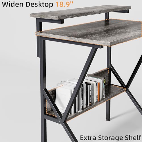 COTUBLR Small Desk, Small Computer Desk for Small Spaces, 27.5 Inch Computer Desk with Adjustable Monitor Stand, Compact Desk with Storage, Tiny Desk Study Desk for Bedroom Home Office, Grey by COTUBLR - Used condition - Image 3