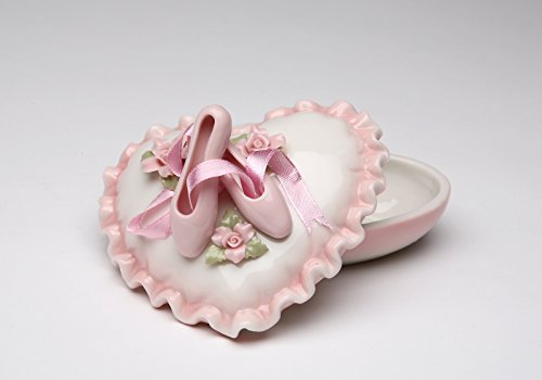 Cosmos Gifts 10603 Fine Porcelain Pink Ballerina Ballet Slippers With Pink Roses Heart Shaped Covered Trinket Jewelry Box, 4" L #TOP1