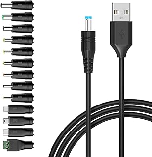 Zolt USB to DC 5V Cable, Universal 5V USB Power Chager Cord DC 5.5 X 2.1mm Plug Adapter with 13 interchageable DC Connectors 5.5x 2.5mm Type C Mirco USB Mini USB and more