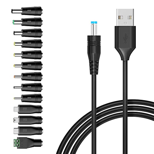 Zolt USB to DC 5V Cable - Universal Power Cord With 13 DC Plugs, 5.5x2.5mm Type C Micro USB Mini USB and More