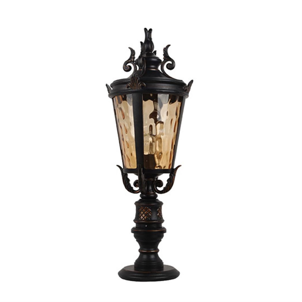 Bardzo długa aluminiowa lampa stojąca, klasyczny styl, czarne wykończenie w stylu vintage, z podstawą mocującą na filarze, idealna do ganku, ogrodu lub podwórza - szklana latarnia E26