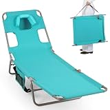 Goplus Tanning Chair, Portable Lightweight 10.5LBS Beach Lounger with Face Arm...
