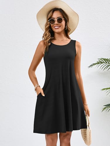 Image of Heymoments Women's Summer Sleeveless Crewneck Dresses Casual Loose Fitted Tank Sundress with Pockets