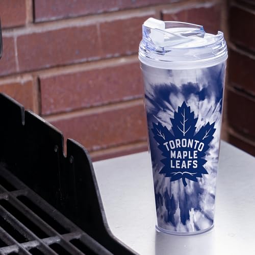 Image of Rico Industries NHL Hockey Team Color Tie Dye 24oz Metallic Acrylic Tumbler with Hinged Lid, Officially Licensed Double Wall Tumbler with Straw