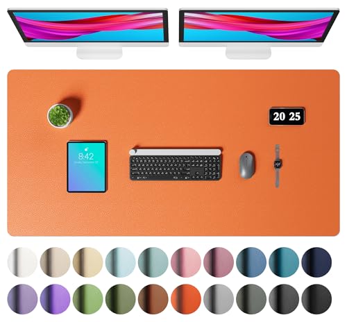 Image of Aothia Faux Leather Desk Mat - Large Mouse Pad, Non-Slip PU Leather Blotter, Waterproof Writing Surface for Office and Home (Hermes Orange, 47.2 inch x 23.6 inch)