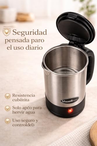 Miniatura 6 de Maxellpower Hervidor De Agua Electrico 0,5l Acero Inoxidable 1000w De Potencia 2 Vasos Incluidos Hervidora Acero 17x11 Cm