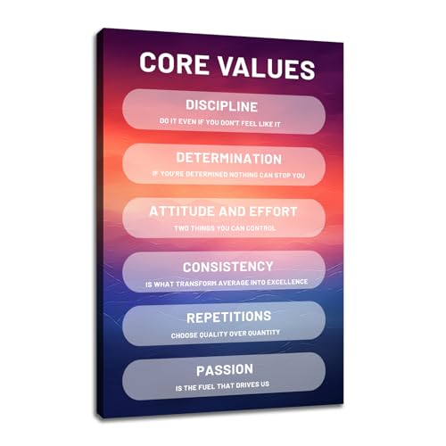 DINGFUN Framed Core Values Motivational Wall Art, Discipline Determination Consistency