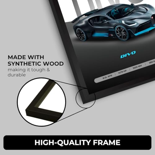 Image of Bugatti Divo Poster | Framed Bugatti A4 Sized (31 x 23 cm) | Divo Car Poster for Wall, Gift for Boys, Hypercar Frames | Dream Car Posters for Wall, Bedroom, Hostel, Study Area, Hostel (F 087)