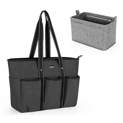 Damero Krankenschwester Tasche mit Organizer Einsatztasche, medizinische tasche mit Laptop-Hülle für Frauen, Medizinstudenten,Krankenschwester,Schwarz