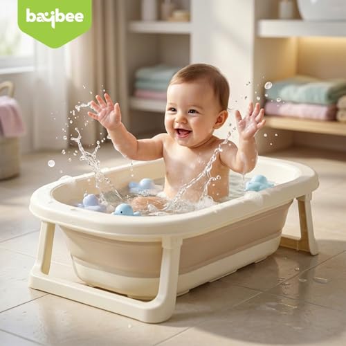 Image of Baybee Baby Bath Tub for 0 to 5 Years | Bath Tub for Kids with Anti-Slip Base & Quick Drain | Baby Bathtub for Kids with Heat Retention Design & Effortless | Foldable Bather for NewBorn Babies (Beige)