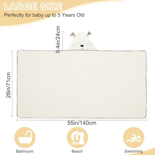 Image of FIOBEE Toddler Bath Towel with Hood Baby Towels, 55x28 inch Large Soft Absorbent Kids Hooded Towels for 1-5 Years Old Baby Girls Boys Bath Beach Essentials Blanket, Beige Bear