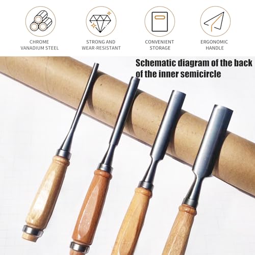 4 Stück Holz Meißel Set,Stechbeitel Rund Gebogen Hohlbeitel Set,CR-V Stahl halbkreisförmige Kante 8mm/12mm/18mm/24mm für DIY Kunsthandwerk,Holzarbeiten
