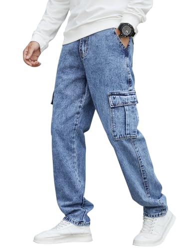 Image of GRECIILOOKS Men's Cargo Jeans Pants - Stylish Relaxed Fit Denim Cargo for Men | Lightweight Summer Casual Streetwear | Multi Pocket Baggy Jeans for Travel, Everyday Wear & Outdoor