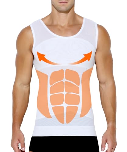 Casey Kevin Compressione Uomo Shapewear Canotta Contenitiva Snellente Intimo Modellante Dimagrante Fascia Pancia Sportivo Fitness Canottiera Canottiere Intimo Elasticizzato, Bianco, L