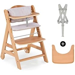 Tronas Hauck hauck Beta Plus Trona Evolutiva Madera con Certificado FSC® Cojín y Bandeja, Trona Bebe Evolutiva a partir de 6 Meses con Arnés de Seguridad y Ruedas, Sistema Antivuelco, Natural