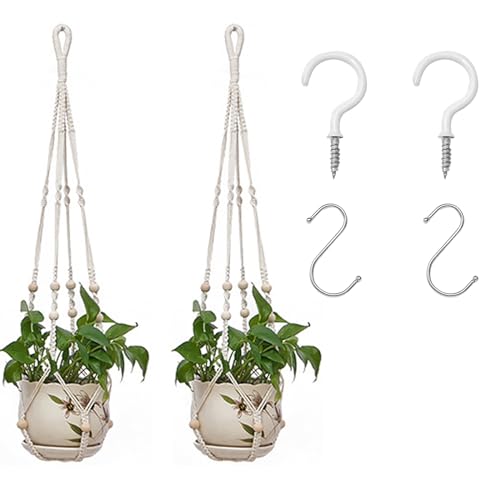 Pots de fleurs à suspendre macramé gain de place intérieur perles bois